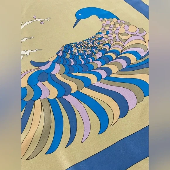 100% Silk Vintage Grès Scarf Peacock Bird - Picture 4 of 7